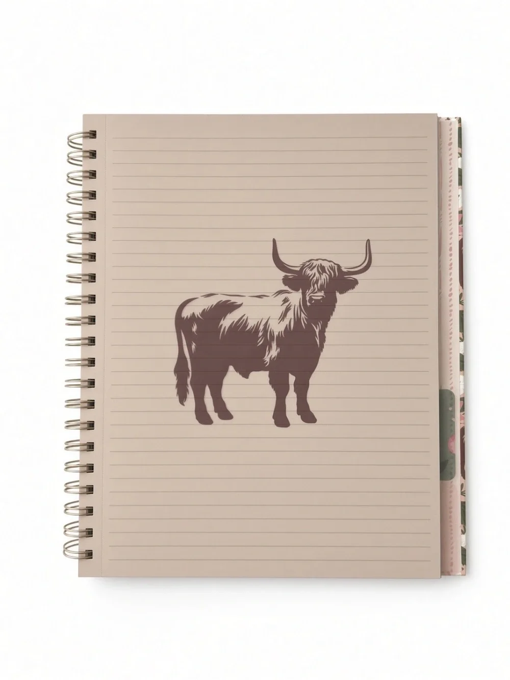 James Burke Highland Cow 5-Subject Spiral Notebook Floral Stickers NEW